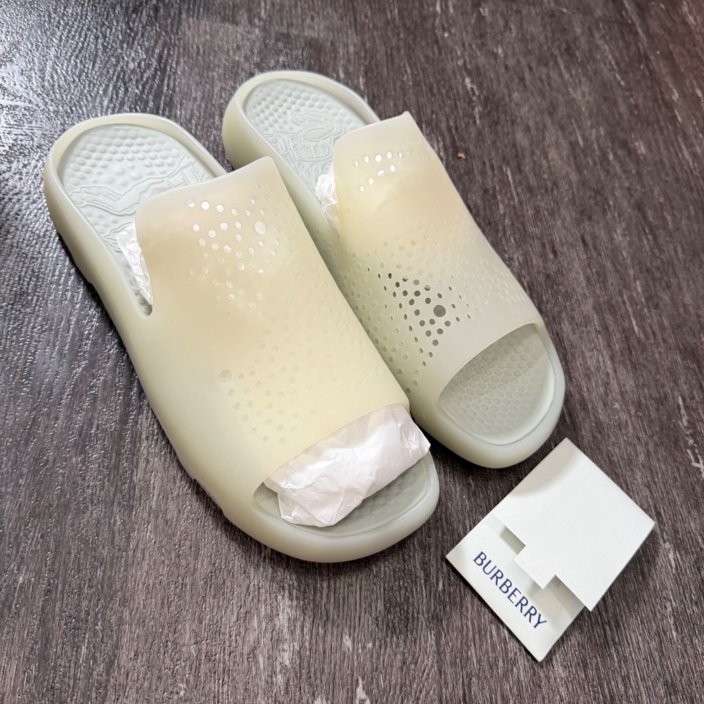 Burberry Furley Slides Mens 47 Clear / White Rubber EKD Perforated Logo Sandals